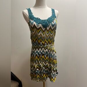 Striking Patterned Dress with teal lace sz S